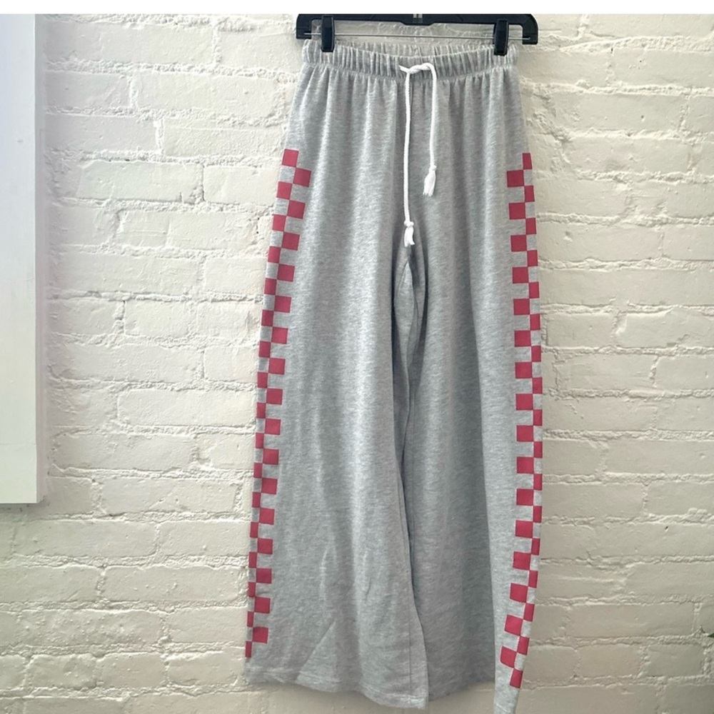 Grayson Threads Gray Joggers with Red Checkered Stripes
